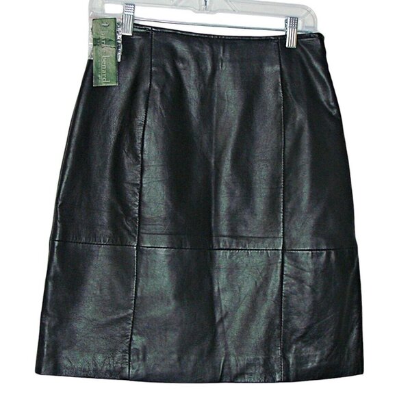 NEW Harve Benard Womens Genuine Leather Skirt Size 8 Black PL Polyester Lining - Picture 1 of 11